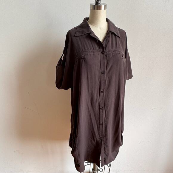 ALICE + OLIVIA Minimalist Brown Shirt Dress - Picture 9 of 10